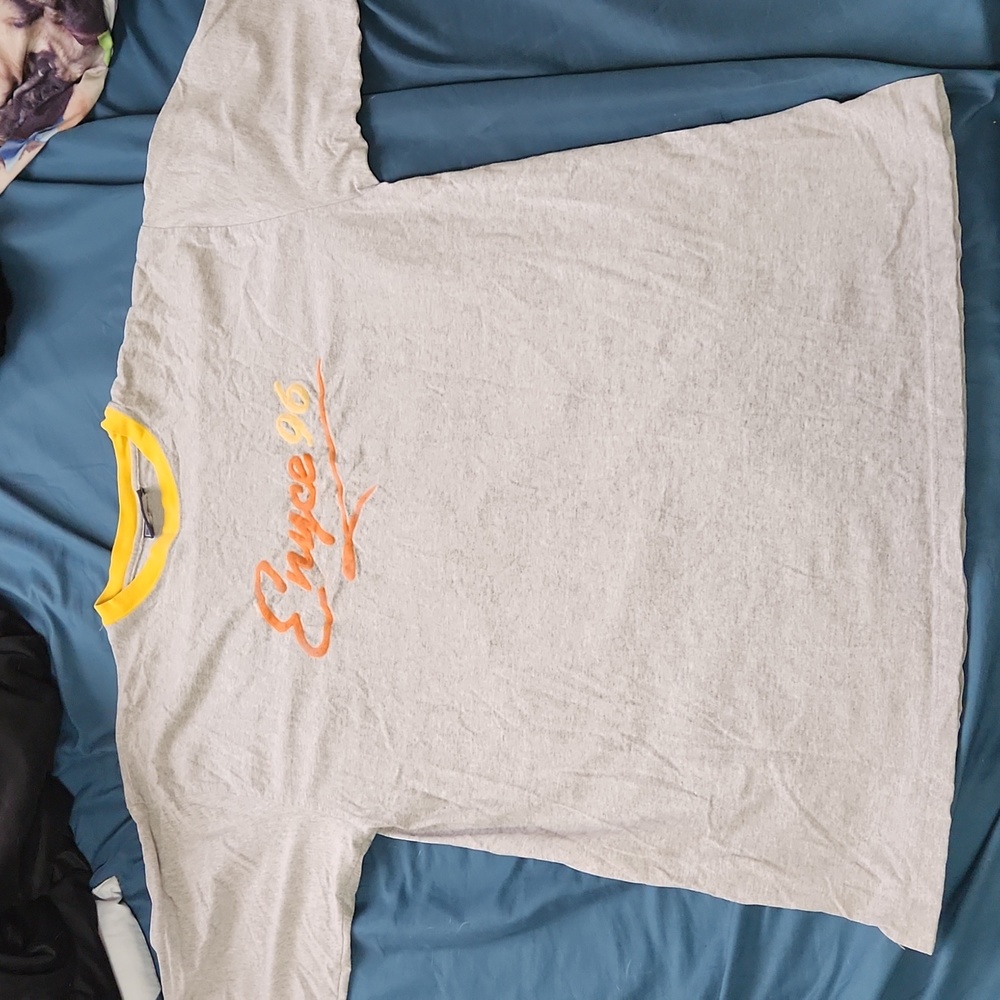 Enyce Oversized Spellout Logo T-Shirt Vintage Y2K Gray, Orange And Yellow